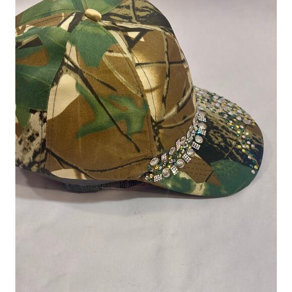 Real Tree style Camo Rhinestone Bling Streetwear Activewear Baseball Cap Hat - Picture 5 of 10